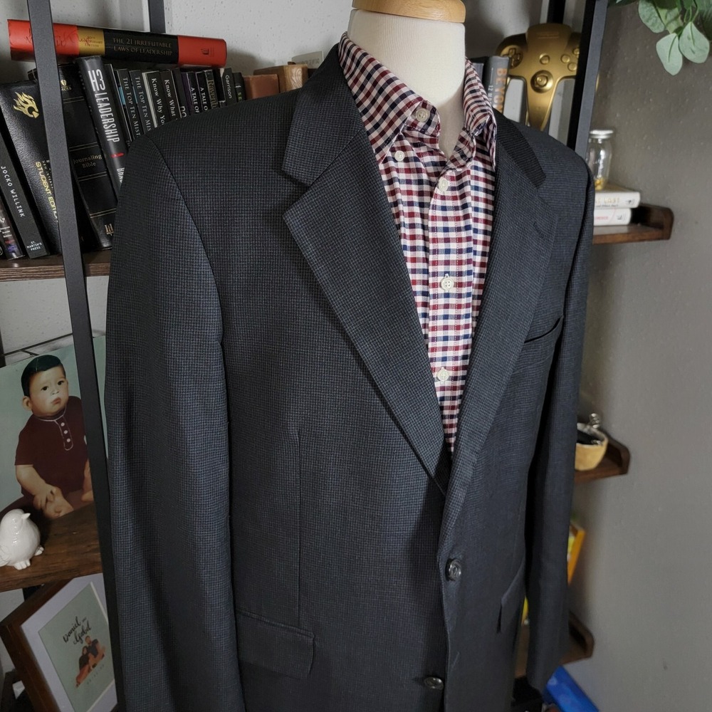 Jones New York Classic Mens Sport Houndstooth Charcoal Worsted Wool Cashmere 42R - Picture 12 of 16